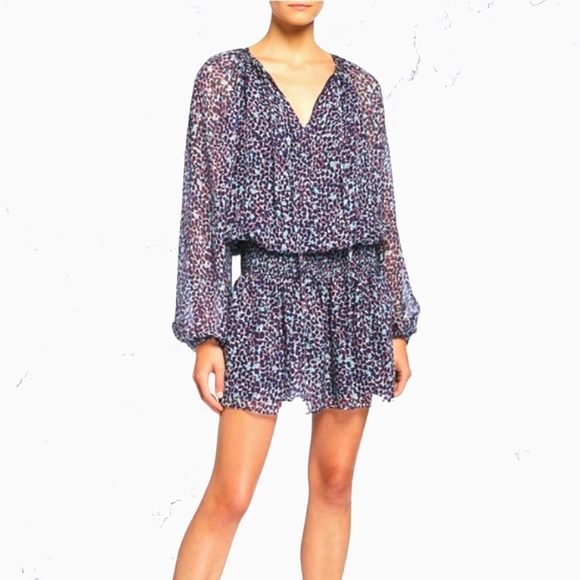 Ramy Brook Dresses & Skirts - Ramy Brook Beckam Silk Abstract Animal Print Long Sleeve Ruffle Dress